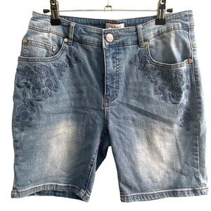 Boho embroidered light denim jean shorts womens 8 90s festival preppy grunge